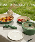 Nonstick Ceramic Cookware Set Eight Piece With Detachable Handle Induction Ready Pots And Pans Oven Safe PFAS Free outdoor use