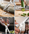 Heavy Duty Kitchen Scissors Stainless Steel Razor Sharp 2.0mm Japanese Stainless Steel Blades For Poultry Bones Herbs And Tough Cuts, Mirror Polished Durability, A Real Workhorse For Everyday Kitchen Tasks, cutting fish and cucumber