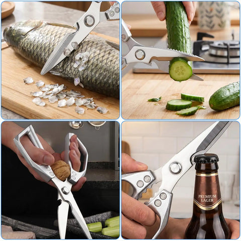 Heavy Duty Kitchen Scissors Stainless Steel Razor Sharp 2.0mm Japanese Stainless Steel Blades For Poultry Bones Herbs And Tough Cuts, Mirror Polished Durability, A Real Workhorse For Everyday Kitchen Tasks, cutting fish and cucumber