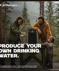 GW Pro Daily Water Factory Atmospheric Water Generator on a table with family outdoors, producing fresh water from humidity.