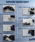 Seven-step guide using Pro Grade Windshield Repair Kit for Chips, Cracks, and Scratches, Auto Glass Repair Tool for Cars and Trucks.