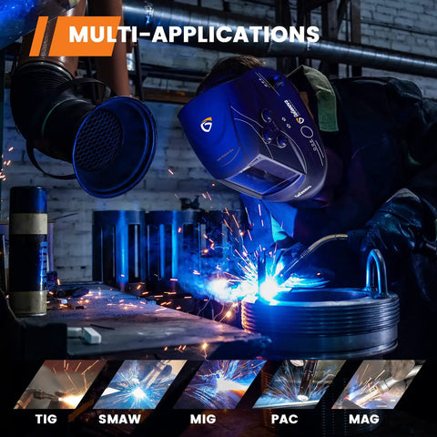Welder using Auto Darkening Welding Helmet With Large 3.94 By 3.82 Inch Viewing Screen, Rechargeable Welding Mask in action.