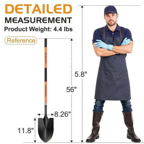 Heavy Duty Spade Shovel For Digging 56 Inch Garden Shovel With Round Blade And D Handle Fiberglass Handle Pro Grade Ground Breaker