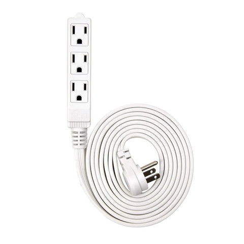 Flat Angled Indoor Extension Cord 10 Ft With Three Outlets UL Listed 3 Prong Power Wire Space Saving White Cord Ideal For Home Office Desk TV Stand And Appliance Setup Space Saving Flat Design For Under Desk And Wall Mounted Setups