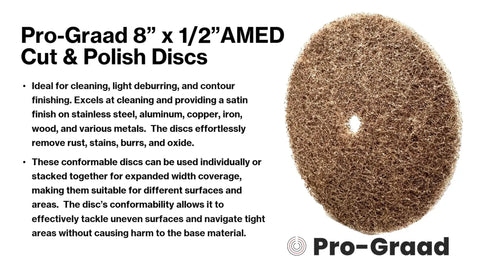 Eight Inch P150 Medium Grit Cut And Polish Discs Aluminum Oxide Non Woven Surface Prep Pads, ideal for cleaning and rust removal.