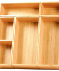 2.5 Inch High Bamboo Drawer Organizer With Five Rearrangeable Bins For Kitchen, Office, Makeup, Jewelry And Closet.