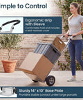 Woman using Heavy Duty Folding Hand Truck Workhorse With Aluminum Dolly Cart, Handles Up To 600 Lbs for moving boxes