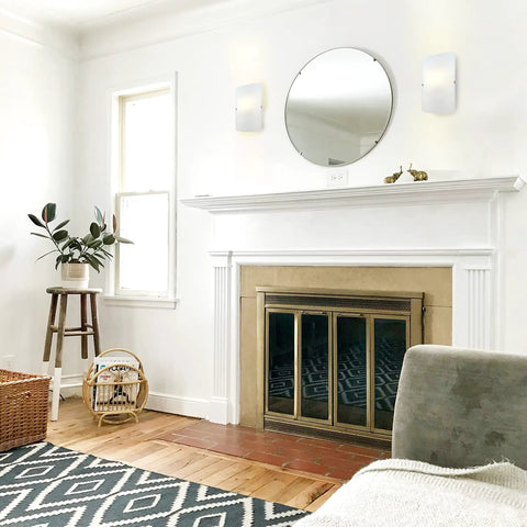 Living room with Modern Dimmable LED Bathroom Wall Sconce Vanity Light With Frosted Milk Clear Shade Nickel Finish