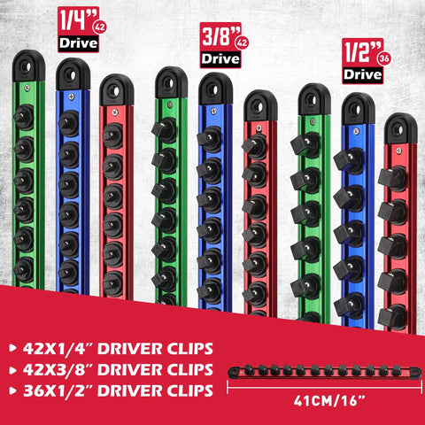 Socket Holder Organizer Set With Magnetic Trays For 1/4, 3/8, 1/2 Inch Sockets, 9-Piece Detachable Trays, Holds 120 Standard Size Sockets