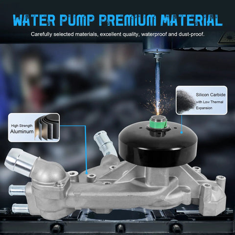 Thermostat Engine Aluminum Water Pump For Chevy Silverado 1500 Tahoe Suburban Trailblazer Express GMC Sierra Yukon Cadillac Buick Hummer Isuzu V8 4.8L 5.3L 6.0L Drop In Replacement highlighting premium materials