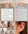Flat Back Hypoallergenic Black Earrings For Women Made From 316L Stainless Steel Allergy Safe Nickel Free Lead Free No Irritation No Tarnish No Rust Vacuum Plated For Sensitive Ears Stackable Everyday Wear, side view on ear