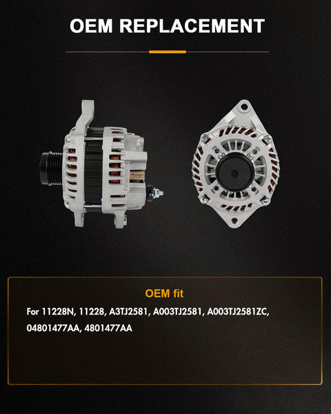 New Ready To Roll Alternator For Chrysler 200 And Sebring 2.4L 2007-2014 Compatible Models OE 11228 Replacement shown front and back