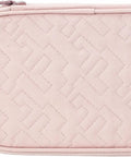 Medium pink travel cord organizer case with dual layer design, elastic straps, and zipper mesh pockets for chargers and small gadgets.