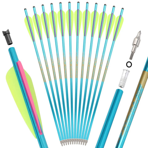 Crossbow Bolts Aluminum Arrows 20 or 22 Inch Shafts with Four Inch TPU Vanes for Hunting and Target Practice, Yellow and Pink