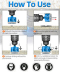 Instruction guide for Two And A Quarter Inch Diamond Hole Saw Set With Pilot Bit For Porcelain Tile Ceramic Stone Marble Granite Glass Bottles Heavy Duty Serrated Diamond Tipped Cutting Bits showing drilling steps