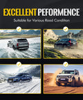 Four vehicles driving in various terrains with text 'Excellent Performance', showcasing versatility on different road conditions.