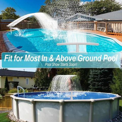 Epic Pool Fountain With Lights For Above Ground And Inground Pools, Solar Powered on an oval above-ground pool
