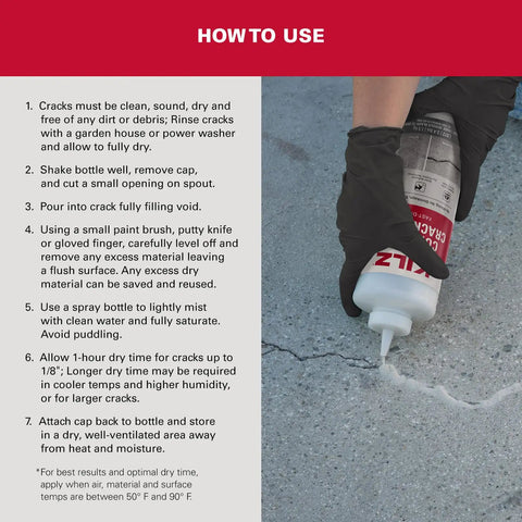 Person applying No Sweat Gray Concrete Crack Filler Dry Powder Blend to a cracked surface for easy repair.