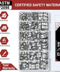 Heavy Duty Stainless Steel Ear Clamps Set 220 Pcs With 16 Sizes 5.3 To 31.1 mm Stepless Adjustable Clamps in a plastic case
