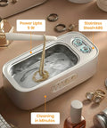 Dope Ultrasonic Jewelry Cleaner 48KHz High Frequency Deep Clean in Stainless Steel Tank with necklace, rings, and watch