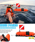 High Visibility Spearfishing Buoy Torpedo Float With Dive Safety Flag And 82 Foot Rope Inflatable Surface Signaling Float on water