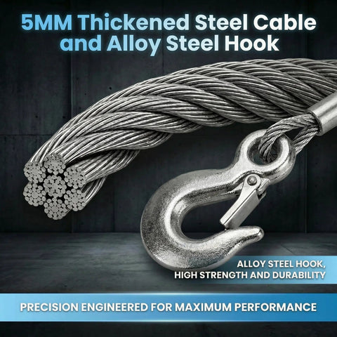 5MM Thickened Steel Cable and Alloy Steel Hook, durable construction ideal for heavy-duty applications.