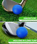 Close-up of Portable Foldable Golf Practice Mat With Dual Turf For Indoor And Outdoor Swings And Chips showing club on turf