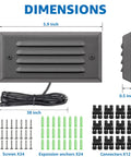 Low Voltage Outdoor Step Light Kit With 5W LED Stair Lights, Glare-Free Horizontal Louver Faceplates, connectors, screws, dimensions