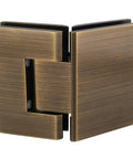 Geneva 045 Series Antique Brass Glass-to-Glass Hinge for Frameless Doors 135 Degree, self centering with reversible five degree pivot pin.