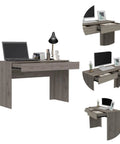 Game Changer Computer Desk With Drawers And Storage Organizer For Home Office Writing Gaming Setup, 47.3 inch gray desk with dual drawers.