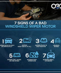 7 signs of a bad windshield wiper motor with visual icons and text breakdown for easy identification.