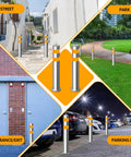 Built Ridiculously Tough Stainless Steel Bollard Posts 31.5 Inch With Anchor Bolts For Driveway Parking Lot Protection Safety Barrier Blocks Featuring Reflective Strips And No Sweat Setup Set Of Four in various outdoor settings.
