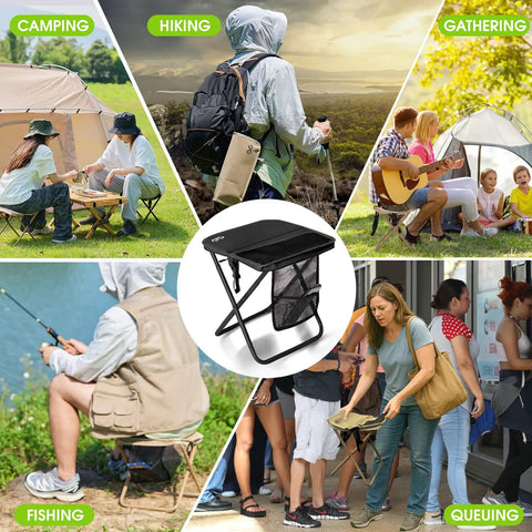 Ultra Lightweight Foldable Stool With 3 Side Pockets And Shoulder Strap Beefy Heavy Duty Camping Chair Supports Up To 400 Lbs Portable Outdoor Seat