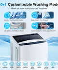 Hassle Free Portable Top Load Washing Machine With 15.7 Lbs Capacity And Fully Automatic Controls Featuring Ten Custom Cycle Programs And Built In Drain Pump A Real Game Changer For Quick Laundry In Apartments Dorms And Rvs, showing customizable washing modes and control panel.
