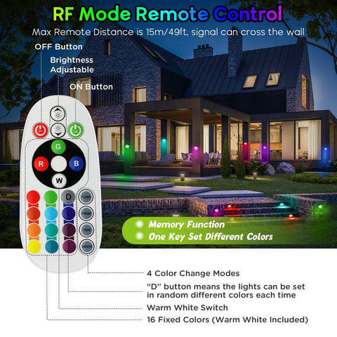 Low Voltage Deck Lights 5W 12V-24V DC RGBW Warm White Accent Stair Post Fence Step Lights with RF remote and house background