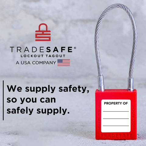 10 Red Keyed-Different Lockout Padlocks With Steel Cable Locks For Safe Lockout Tagout, 2 Keys Each, OSHA Compliant