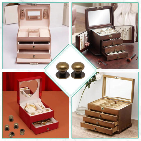 Bronze Mini Drawer Pulls Set Of 36 Tiny Round Knob Handles For Jewelry Boxes Cabinets And Dressers, 0.37 Inch Diameter, 0.4 Inch Base, 0.42 Inch Height, Includes 108 Screws And 3 Screw Sizes on jewelry boxes