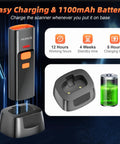 Ultra Pocket Sized 2D Barcode Scanner Bluetooth 3 In 1 Wireless USB 2.4G Barcode Reader with charging dock and battery details