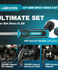 71 Piece 1/4 Inch Impact Socket Set With SAE And Metric Sockets, 90 Tooth Ratchet, featuring CRV spinner handle
