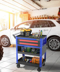 Beefed Up Heavy Duty 28 Inch 2 Drawer Rolling Tool Cart With Locking System And Large Rubber Wheels in garage