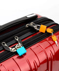 4 Pack Multicolor Keyed Padlocks For Suitcases And Luggage With Two Distinct Keys; orange and blue locks securing suitcase zipper