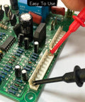 2mm Plug Test Hook Clips Set for Multimeter Probes connected to PCB for electronics testing