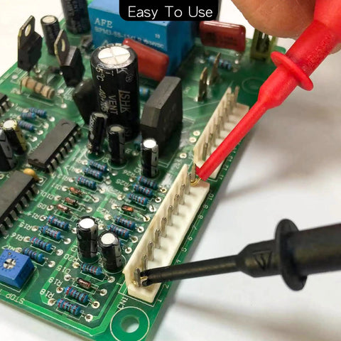 2mm Plug Test Hook Clips Set for Multimeter Probes connected to PCB for electronics testing