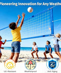 Kids playing with Heavy Duty Outdoor Volleyball Net For Beach And Backyard, Weatherproof And Built To Last, Tough As Nails, Regulation 32x3FT With UV Resistant HDPE on beach