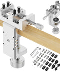 Built Tough Mini Drill Press Vise And C Clamp Desktop Mount With Slick Aluminum Body holding wood with clamps and accessories.