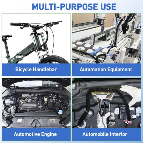 Automotive Cable Management Sleeve 18 Feet Braided Split Wire Loom on bike handlebar, automation equipment, car engine, interior