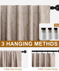 Brown Ombre Curtain Panels Set Of 2 For Small Windows 42W X 63L Each Room Darkening Light Blocking Blockout Thermally Insulated Damask Drapes Back Tab Or Rod Pocket Or Clip Ring Tiebacks Included 84 Inch Total Width hanging methods shown.