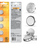 Straight Up Reliable Cr2450 3V Lithium Coin Battery 5 Pack with safety warnings and packaging details.