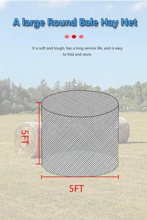 Heavy Duty Slow Feeding Horse Hay Net 5 By 5 Ft 1.75 Inch Knotless Mesh Reduces Hay Waste 60 Percent diagram