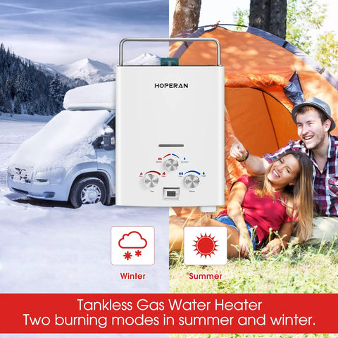Outdoor Propane Tankless Water Heater 1.6 GPM Portable Gas Water Heater For Instant Hot Water In The Shower Easy To Install Safe And Reliable On Demand Hot Water White Finish